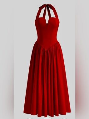 Commense Red Halter Strapless Maxi Gown